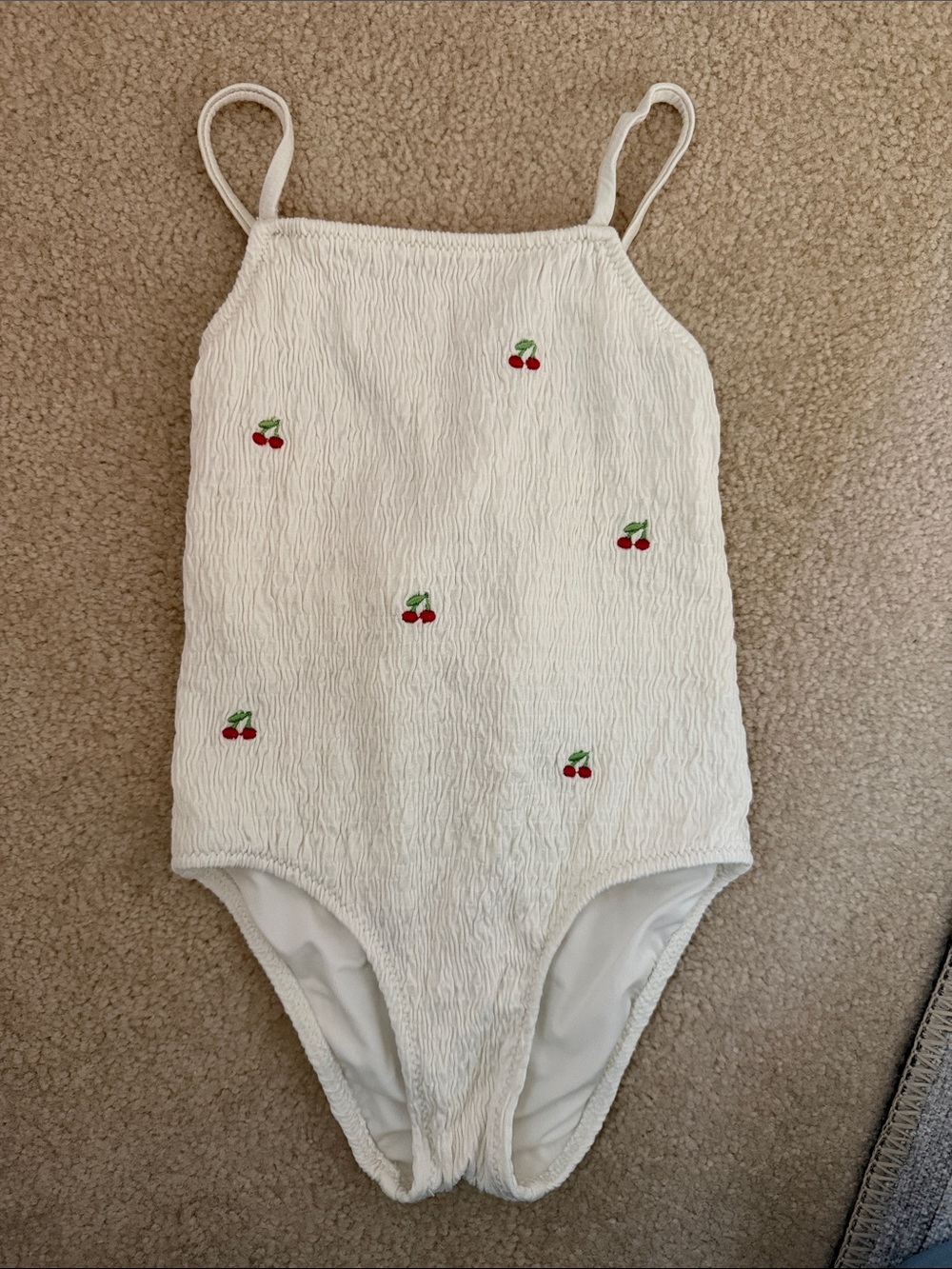 White Cherry Embroidered One-Piece Swimsuit